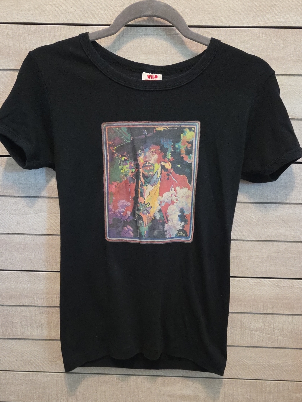 Jimi Hendrix Vintage Black Graphic Tee with Colorful Portrait Womens Small